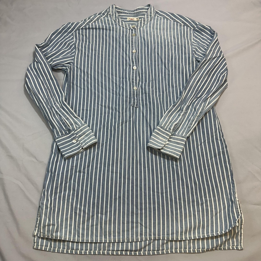 Faherty Tunic Shirt Womens S Blue Striped Henley Lightweight Distressed